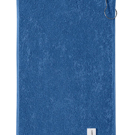 Royal blue Port Authority grommeted hemmed towel by Print-View, showing a flat back with reinforced grommets for hanging.