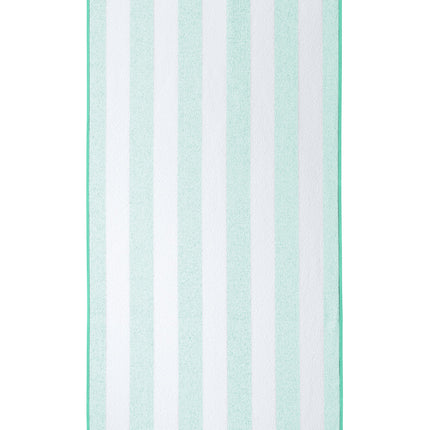Bright seafoam Port Authority Value Cabana Stripe Beach Towel by Print View laid flat, showing colorful striped pattern on soft fabric.