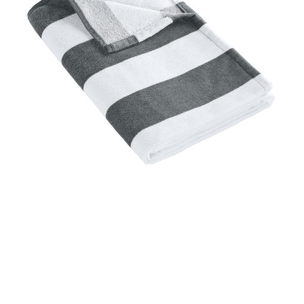 Graphite Port Authority Value Cabana Stripe Beach Towel by Print View, showing a soft, striped fabric with nautical-inspired design.
