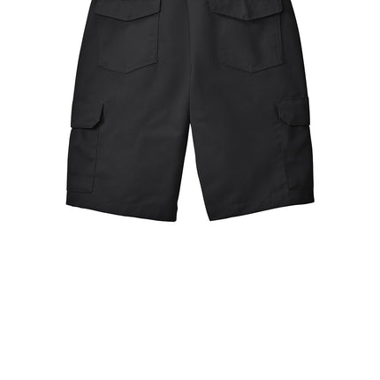 Black Red Kap® Industrial Cargo Short with back pockets, viewed from the back, featuring durable fabric and functional design.