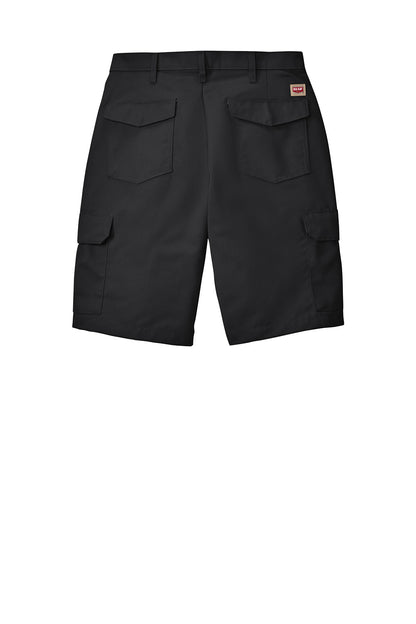 Black Red Kap® industrial cargo short viewed from the back, showing multiple pockets and durable fabric for workwear.