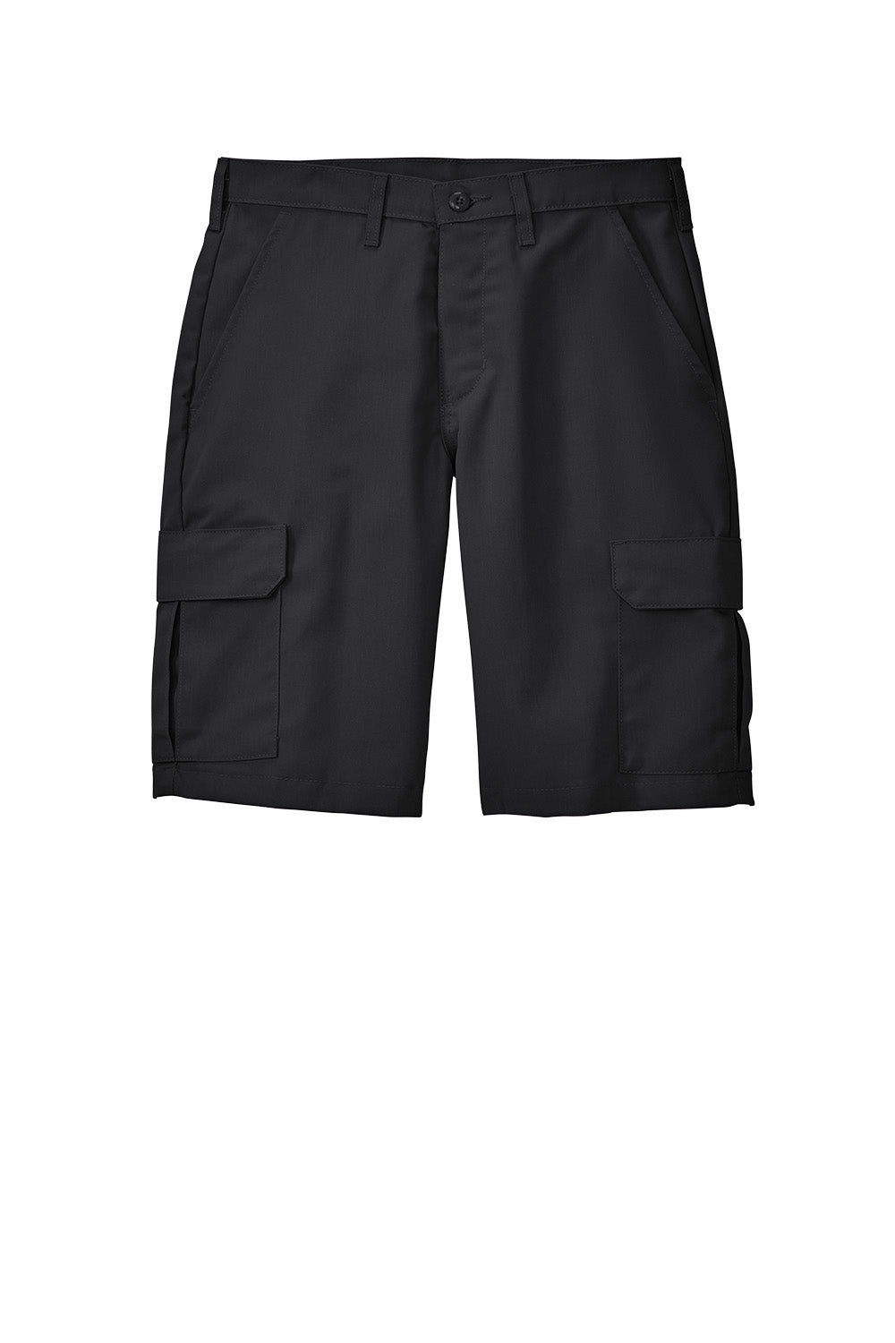 Black Red Kap® Industrial Cargo Short front view showing multiple utility pockets and durable fabric for workwear.