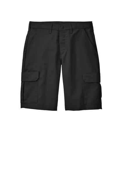 Black Red Kap® Industrial Cargo Short front view showing multiple utility pockets and durable fabric for workwear.