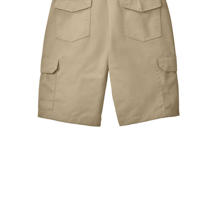 Back view of Print-View Red Kap® industrial cargo short in khaki, showing multiple pockets and durable fabric.