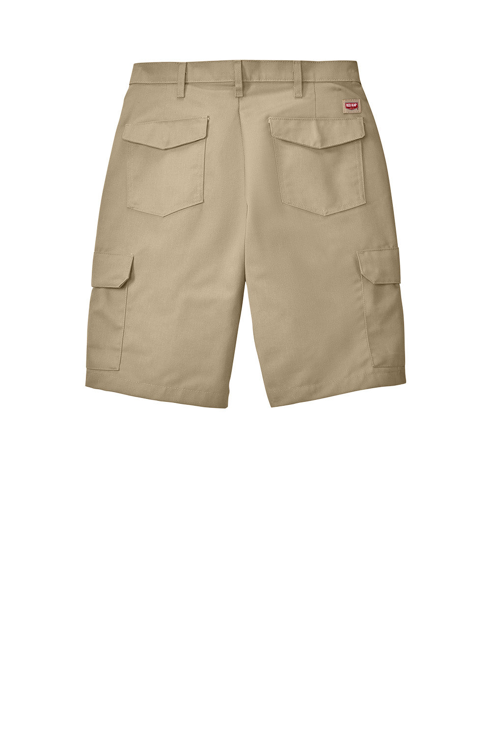 Red Kap® industrial cargo short in khaki, back view showing pockets and durable fabric, designed for workwear comfort and utility.