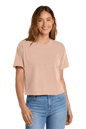 Comfort Colors women's peach heavyweight boxy crop top with garment-dyed finish and custom print, relaxed fit, front view.