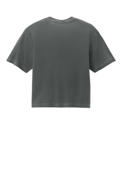 Comfort Colors women's heavyweight boxy crop top in pepper, garment-dyed with a relaxed fit and custom print on the back.