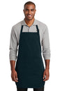 Navy personalized apron for cooking and BBQ with custom gift text, by Port Authority, featuring adjustable neck strap and front pocket.