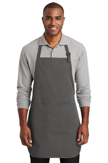 Personalized Port Authority apron with custom logo, ideal for cooking, BBQ, or gift use, featuring a grey fabric design.