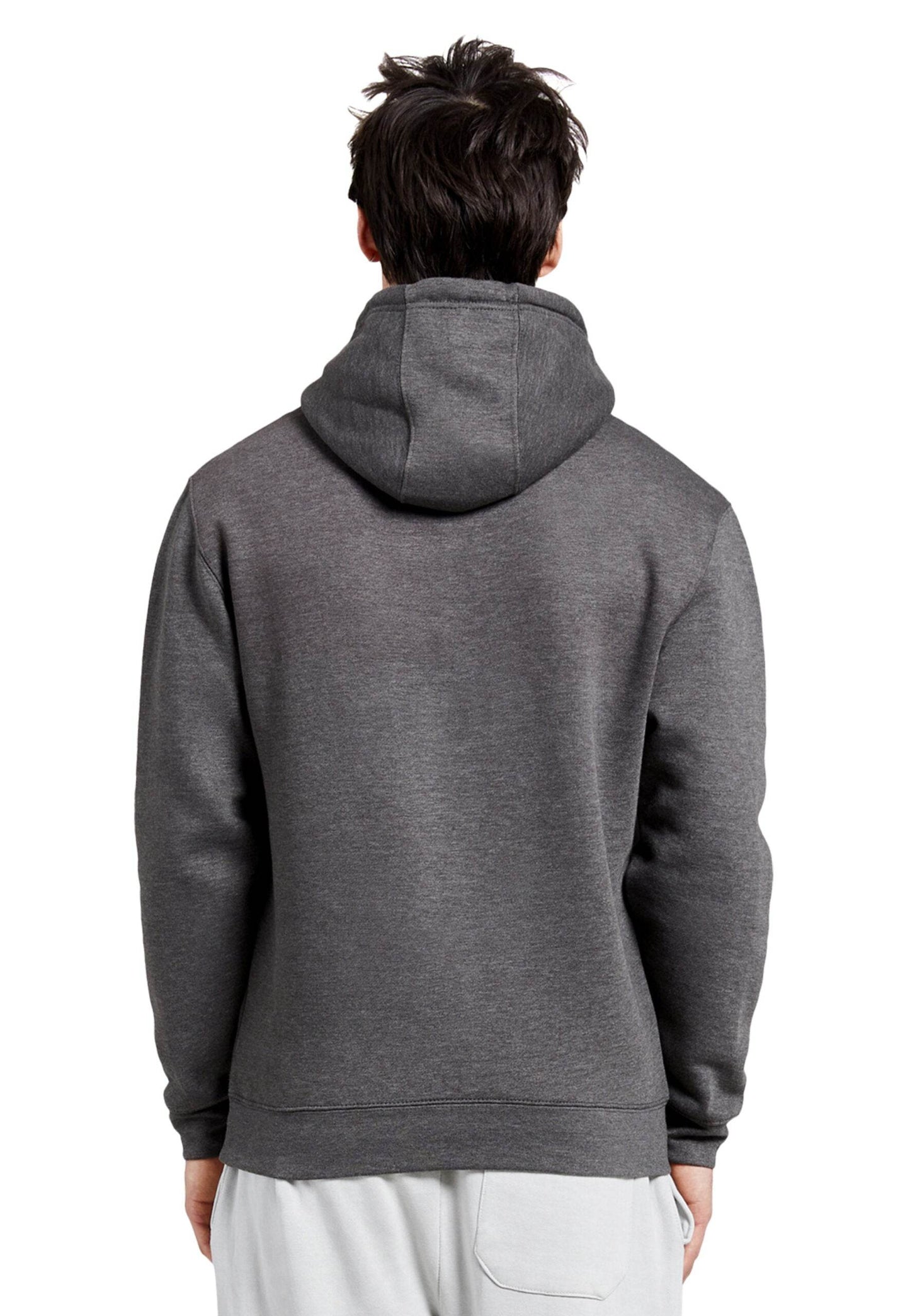 Unisex plain charcoal grey Lane 7 hoodie with a front print view, showcasing a comfortable pullover hoodie design.