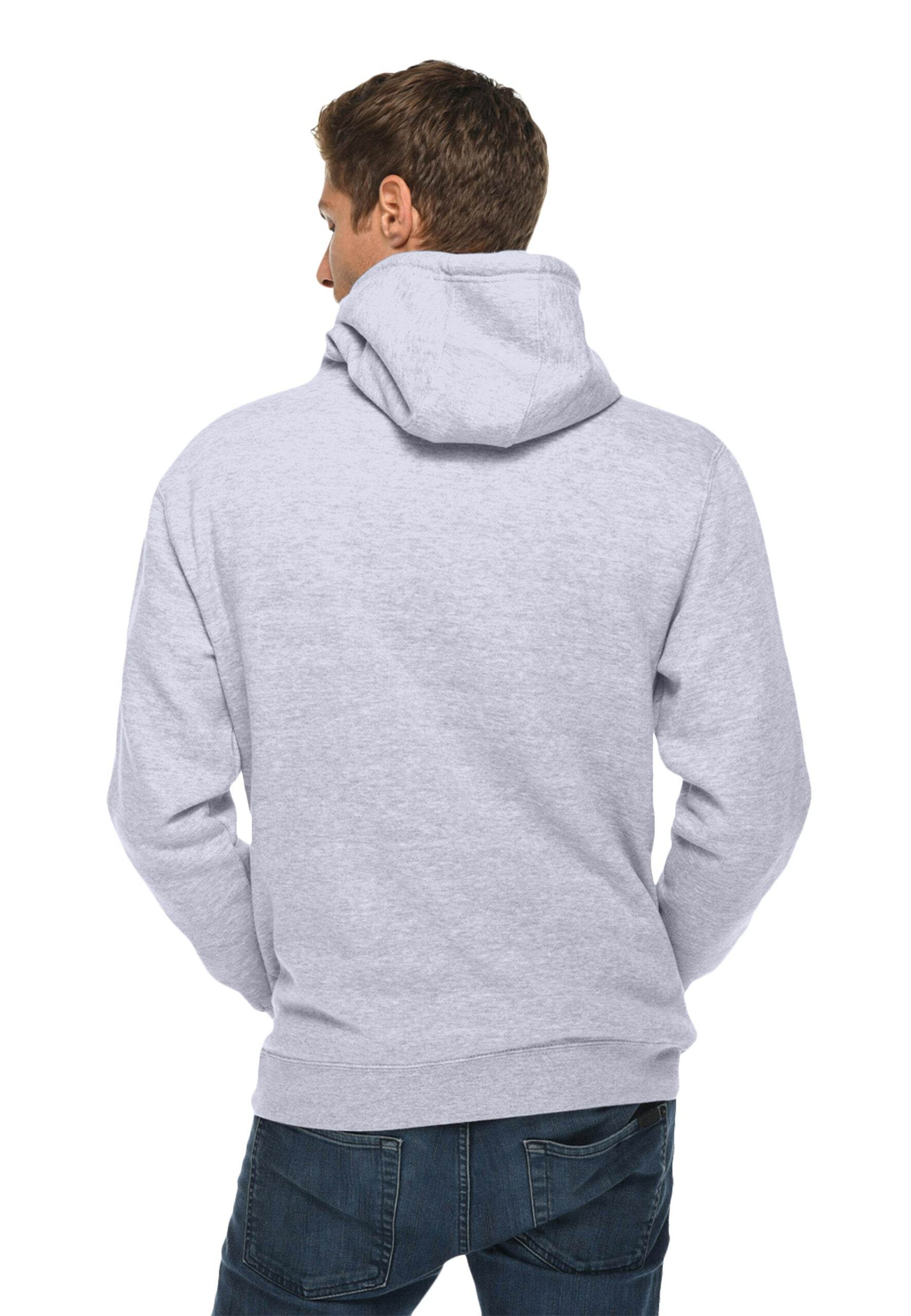 Unisex heather grey pullover hoodie from Lane 7 featuring a plain design, shown from the print view.