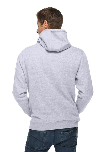 Unisex heather grey pullover hoodie from Lane 7 featuring a plain design, shown from the print view.