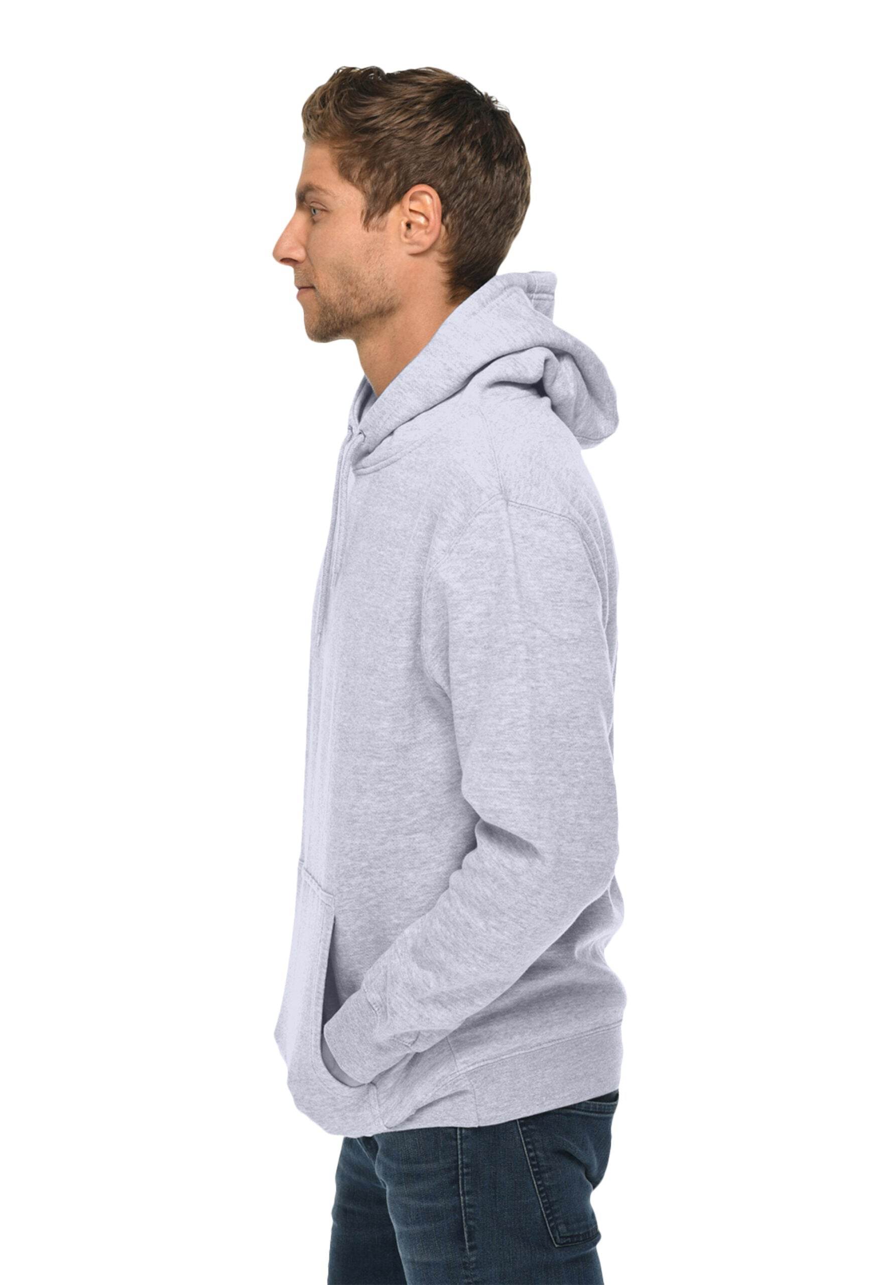 Unisex Heather grey premium hoodie by Lane 7, plain front view, showcasing soft fabric and relaxed fit.