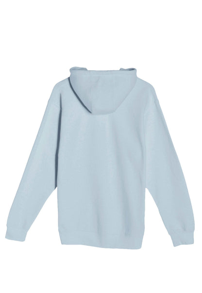 Light blue Lane 7 unisex plain premium hoodie with front print view, showcasing its simple design and comfortable fit.