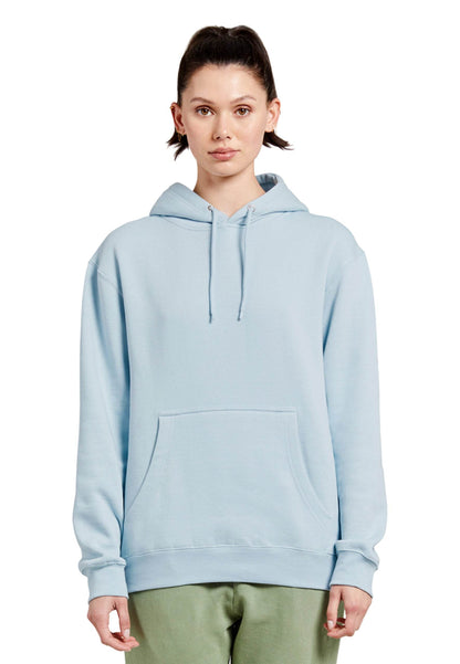 Light blue unisex premium hoodie by Lane 7, plain front view, showcasing its soft fabric and comfortable fit.