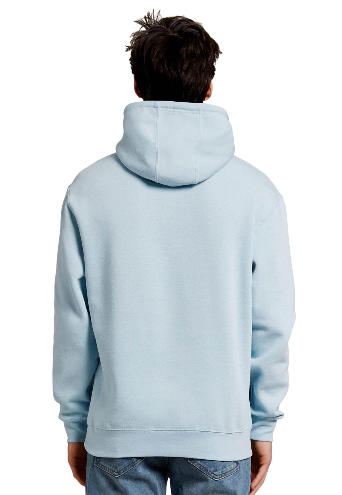 Light blue Lane 7 unisex hoodie with a plain design, shown from the front, featuring a comfortable fit and soft fabric.
