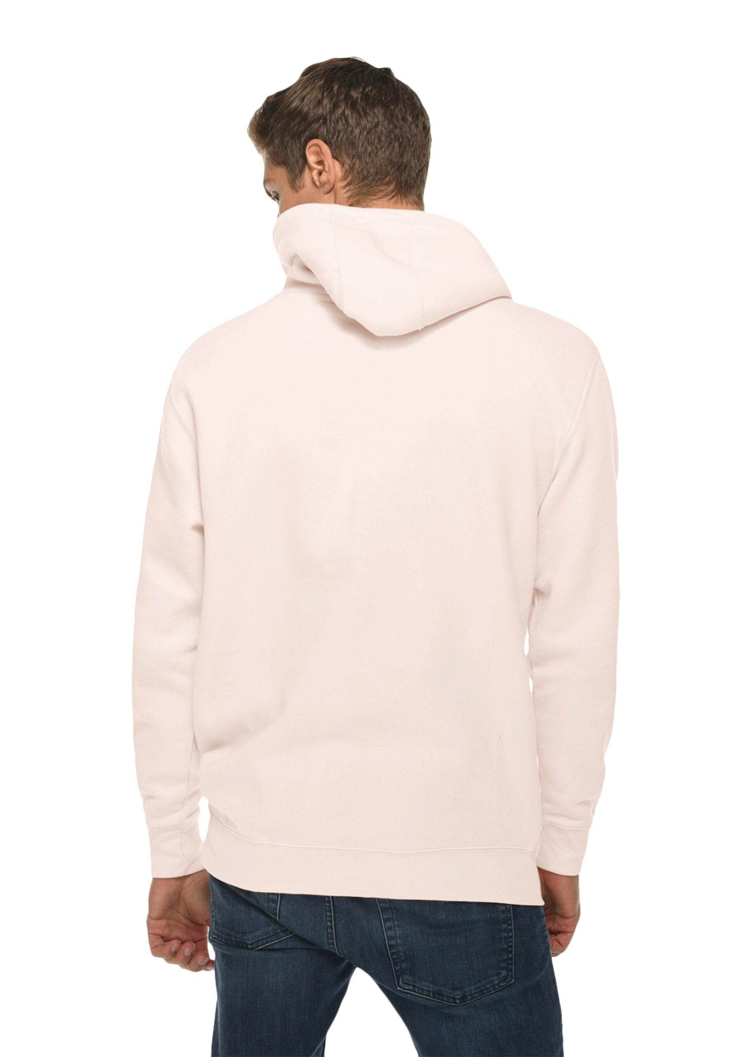 Light pink unisex premium hoodie by Lane 7, plain or customizable, showing front view with soft fabric and relaxed fit.