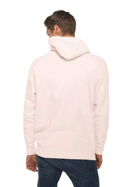 Light pink unisex premium hoodie by Lane 7, plain or customizable, showing front view with soft fabric and relaxed fit.