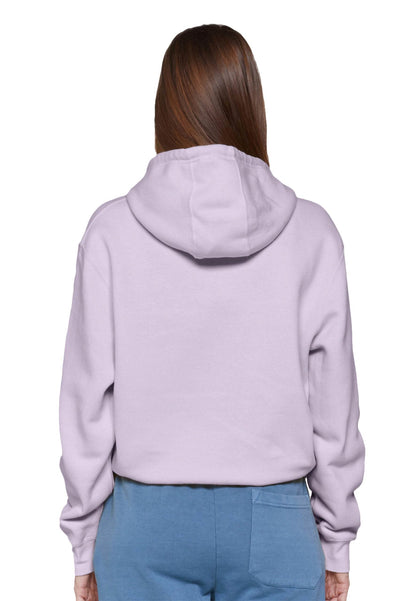 Unisex plain lilac Lane 7 hooded pullover hoodie displayed in print view, showcasing a simple, comfortable design for customization.