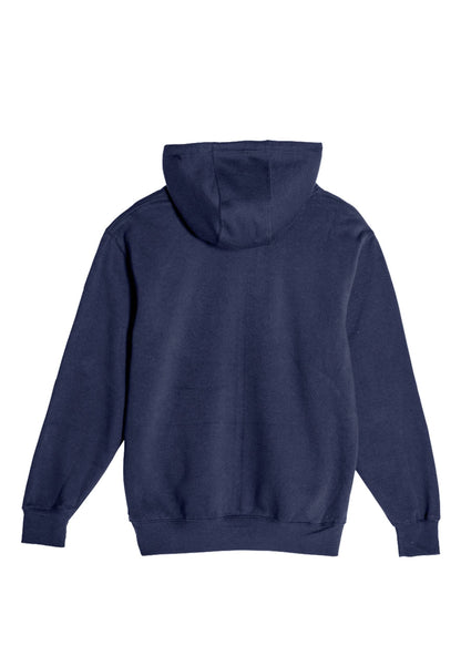 Plain navy unisex Lane 7 hoodie displayed at print view, showing the comfortable pullover design and classic fit.