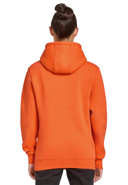 Unisex orange premium hoodie by Lane 7 showing the front print view, with a plain design and customizable options.