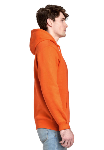Unisex orange plain premium hoodie by Lane 7, shown from the front with printed design view, ideal for customization or everyday wear.