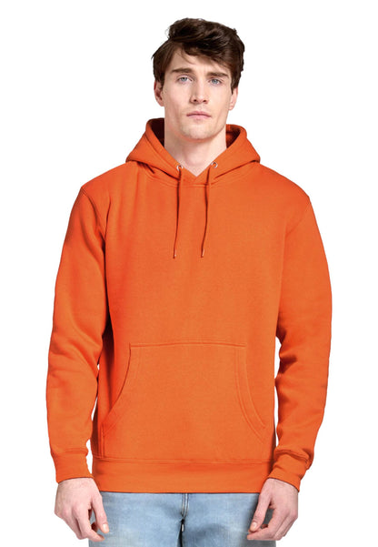 Unisex bright orange Lane 7 hoodie with a plain design, shown from the front with a printed view, casual and comfortable style.