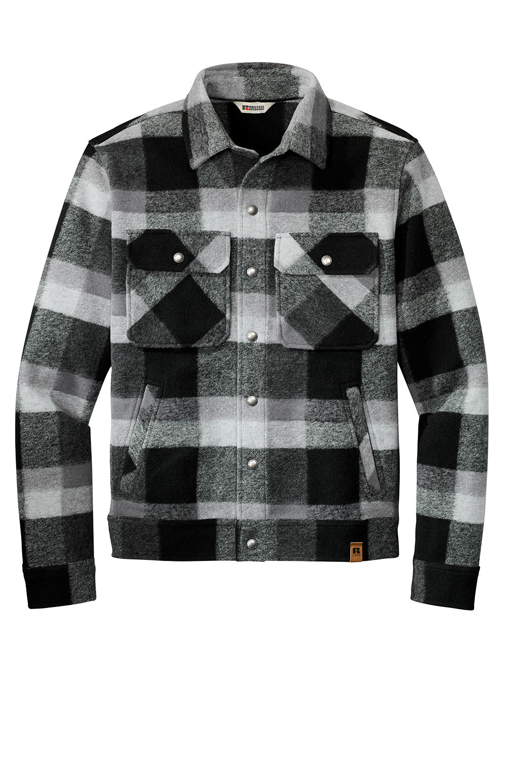 Russell Outdoors™ Basin Jacket in deep black plaid, flat front coat from Print-View, featuring a stylish and warm outer layer.