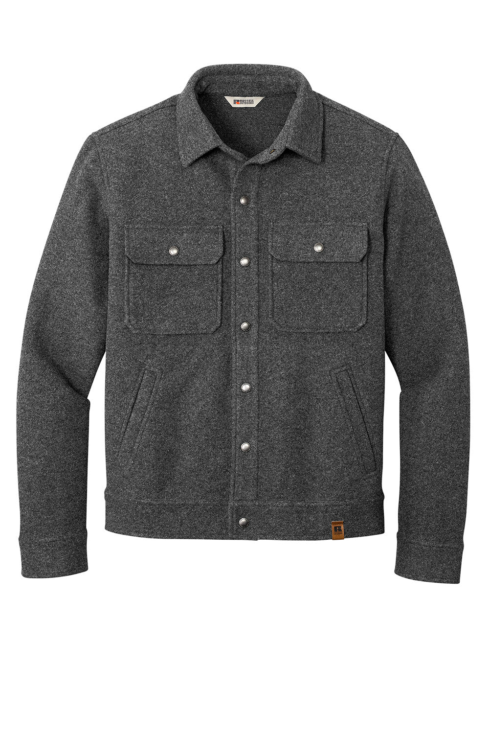 Russell Outdoors™ Basin Jacket in graphite heather, flat front view, waterproof coat for outdoor activities, men's outerwear.