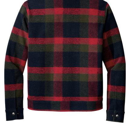 Russell Outdoors Basin Jacket back view in redplaid — banded hem, clean back panel for printed or embroidered personalization.
