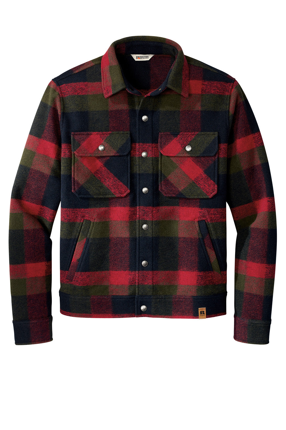 Russell Outdoors™ Basin Jacket in red plaid, a men's coat with a flat front design, ideal for outdoor wear and casual style.