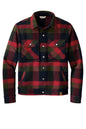 Russell Outdoors™ Basin Jacket in red plaid, a men's coat with a flat front design, ideal for outdoor wear and casual style.