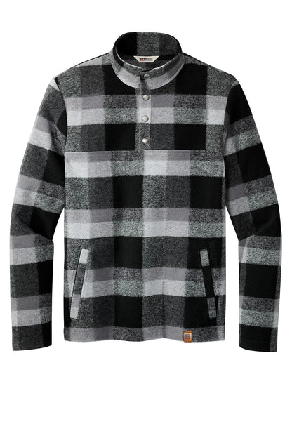 Russell Outdoors™ Basin Snap Pullover sweatshirt in deep black plaid, front view showing snap buttons and cozy fit.