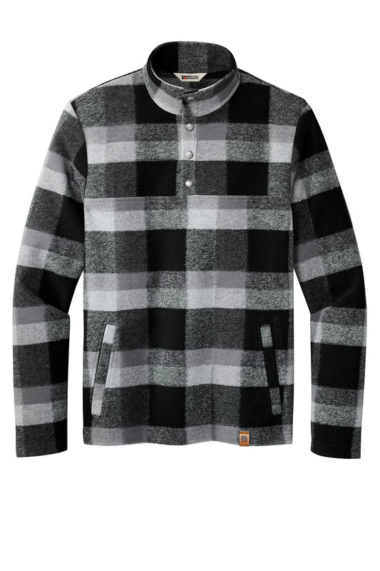Russell Outdoors™ Basin Snap Pullover sweatshirt in deep black plaid, front view showing snap buttons and cozy fit.