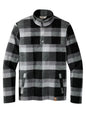 Russell Outdoors™ Basin Snap Pullover sweatshirt in deep black plaid, front view showing snap buttons and cozy fit.