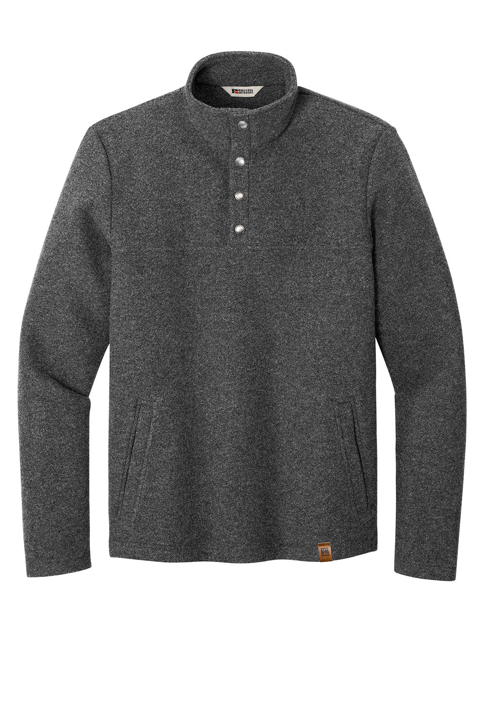 Russell Outdoors™ Basin Snap Pullover sweatshirt in graphite heather, front view showing snap closure and casual fit.