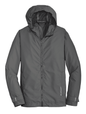 Port Authority waterproof rain jacket in grey with a printed design, showcasing a customizable and plain options for outdoor wear.