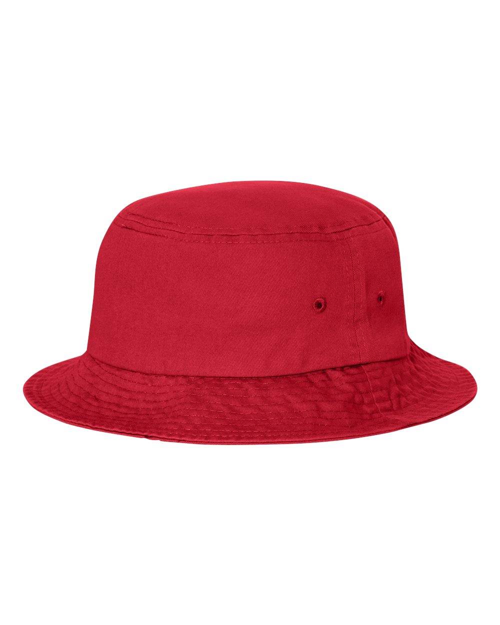 Red bucket hat by Print-View featuring a bold print design, perfect for casual wear and customization options.