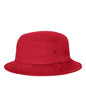 Red bucket hat by Print-View featuring a bold print design, perfect for casual wear and customization options.