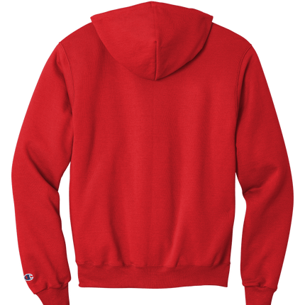 Red Champion Powerblend Pullover Hoodie – soft fleece, classic fit with custom logo Print by Print View Back
