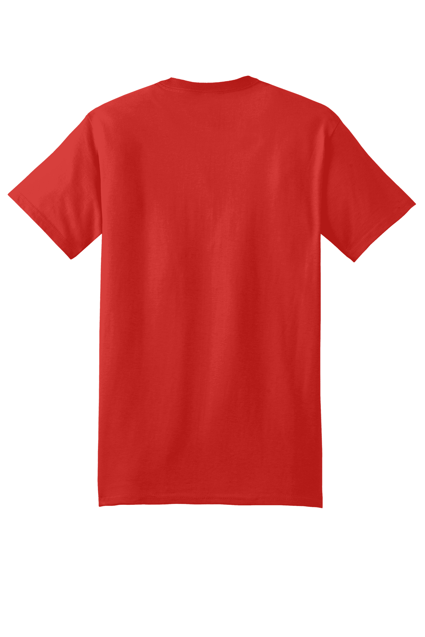 Red Hanes Beefy-T heavyweight 100% cotton short sleeve T-shirt with customizable print view, shown from the back.