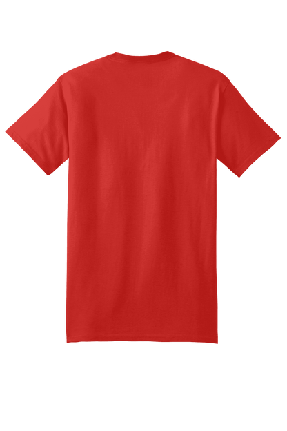 Red Hanes Beefy-T heavyweight 100% cotton short sleeve T-shirt with customizable print view, shown from the back.