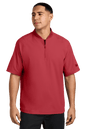 Red New Era cage short sleeve quarter zip jacket with customizable print detail, designed for casual and sporty wear.