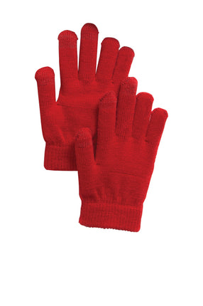Red Sport-Tek® Spectator Gloves, short Tek style, featuring comfortable fit and vibrant color, designed for sports and outdoor activities.