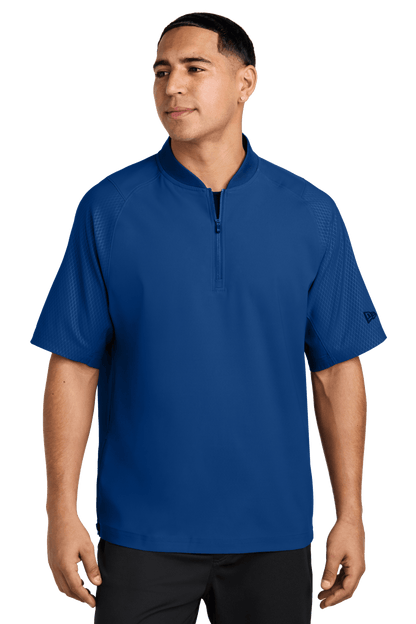 Royal blue New Era® cage short sleeve quarter-zip jacket with custom print, lightweight and stylish for casual wear.