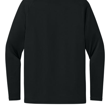 Sport-Tek PosiCharge Compression Long Sleeve Tee back view - black long sleeve compression with smooth fit, custom logo-friendly