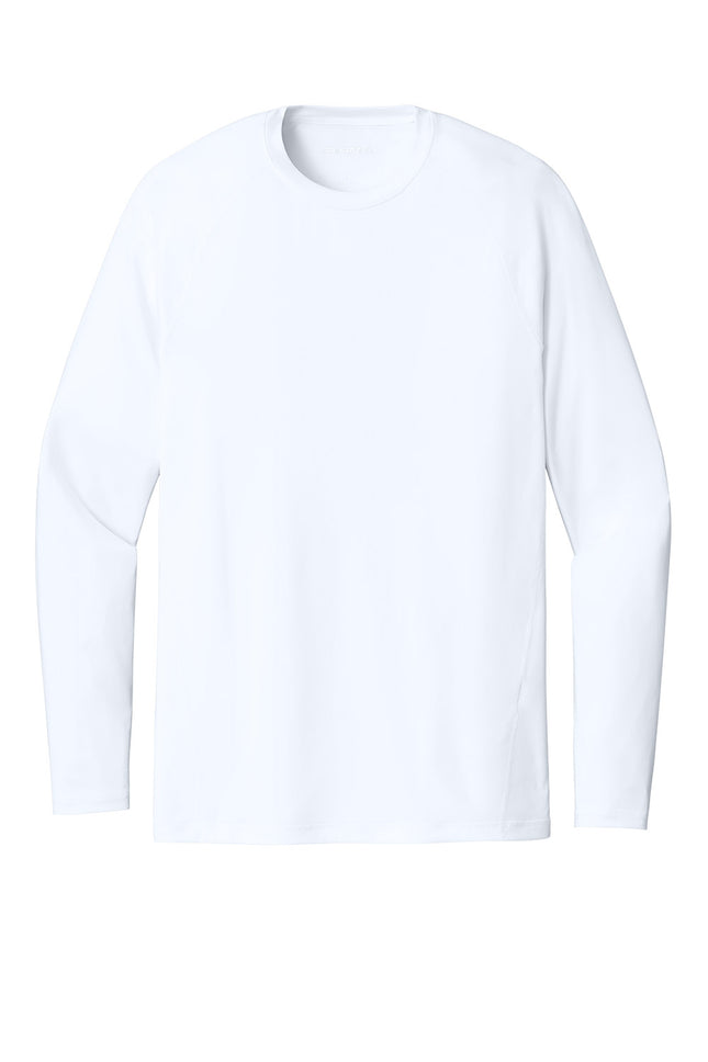  Sport-Tek PosiCharge Compression Long Sleeve Tee front view - white compression long sleeve, moisture-wicking athletic fit, Print-View custom