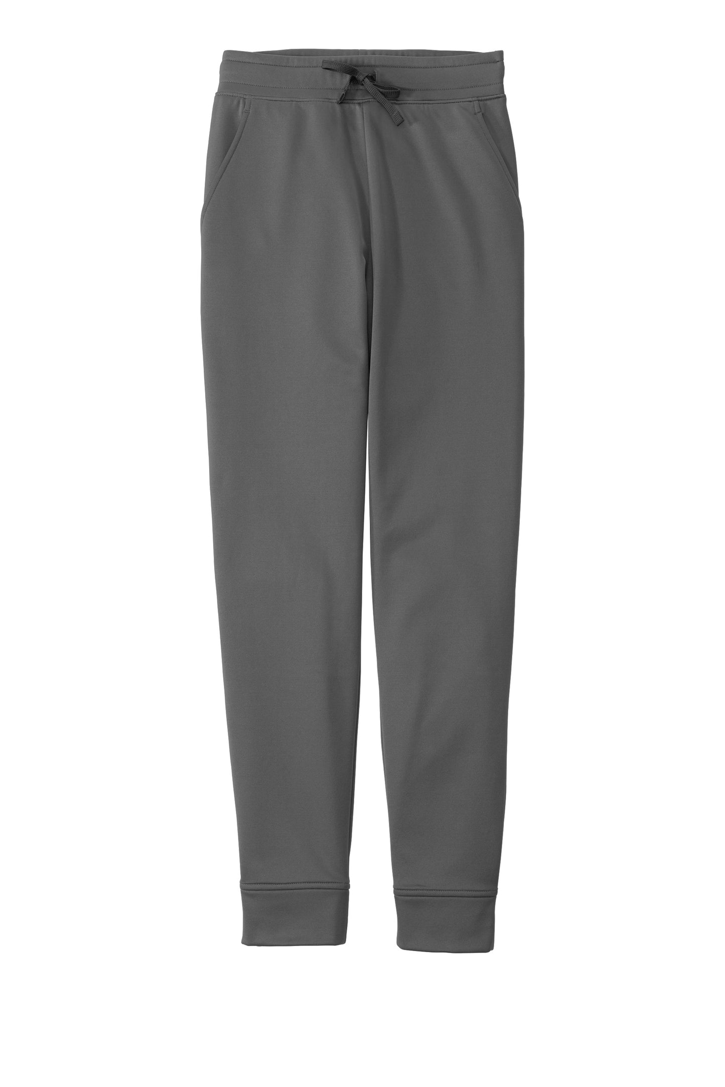 Dark smoke grey Sport-Tek Sport-Wick fleece joggers with flat front design, featuring a comfortable athletic fit.