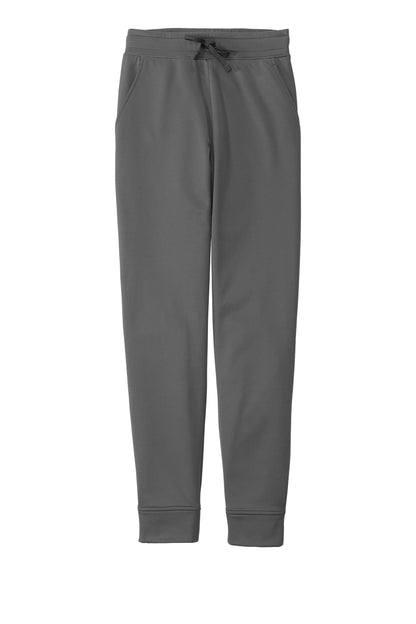 Dark smoke grey Sport-Tek Sport-Wick fleece joggers with flat front design, featuring a comfortable athletic fit.