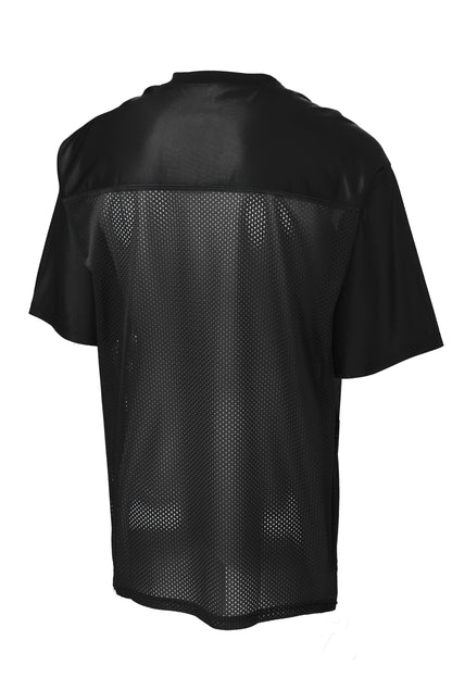 Black Sport-Tek PosiCharge Replica Jersey by Print-View shown from the back with team logo and athletic fit.